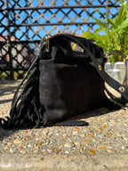 Sac bandoulière femme Sofia en cuir suédé coloris noir fabrication italienne