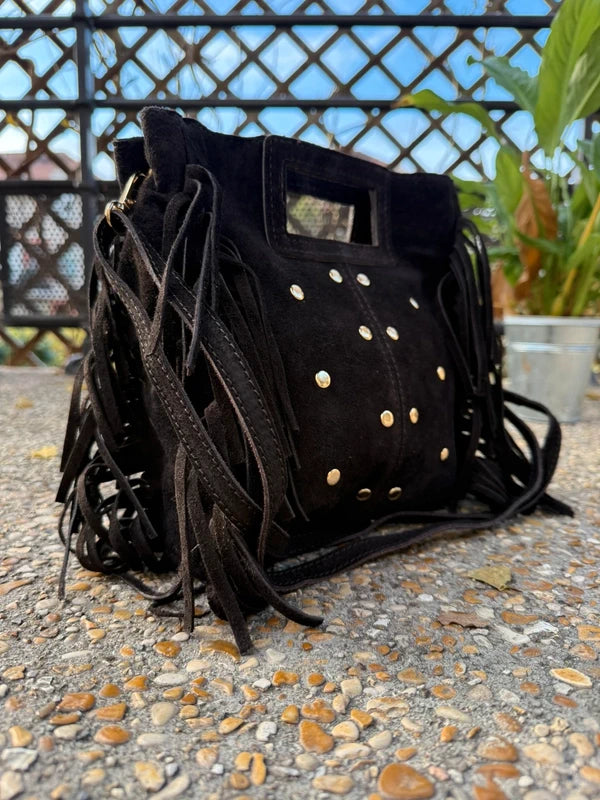     Sac Isabella cuir suédé détail des clous décoratifs