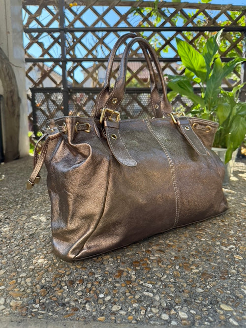 Sac épaule femme Giulia XL en cuir irisé, fabrication italienne