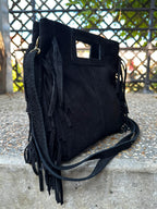 Sac à main femme Isabella en cuir suédé coloris noir fabrication italienne
