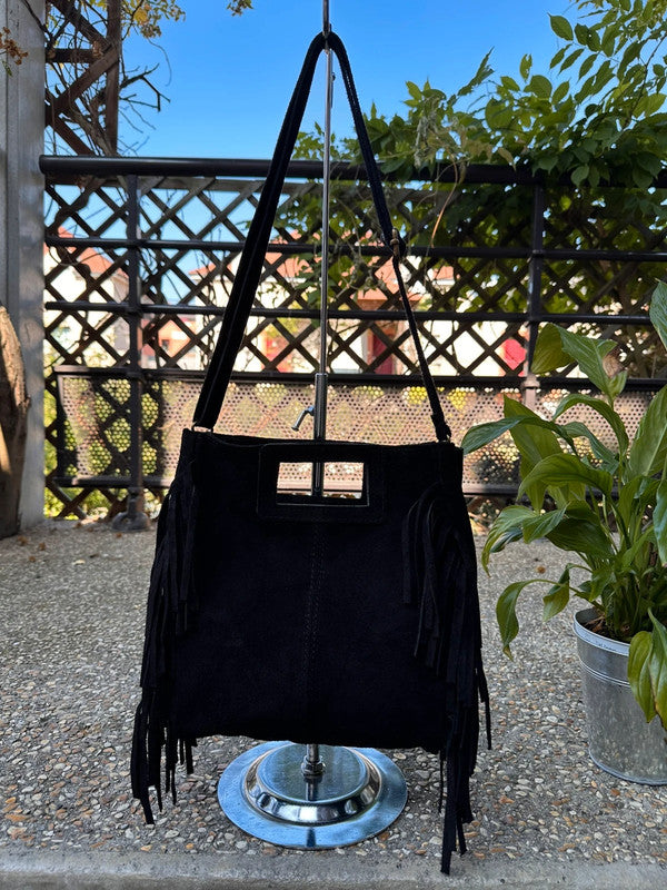     Sac Isabella cuir suédé détail des franges latérales