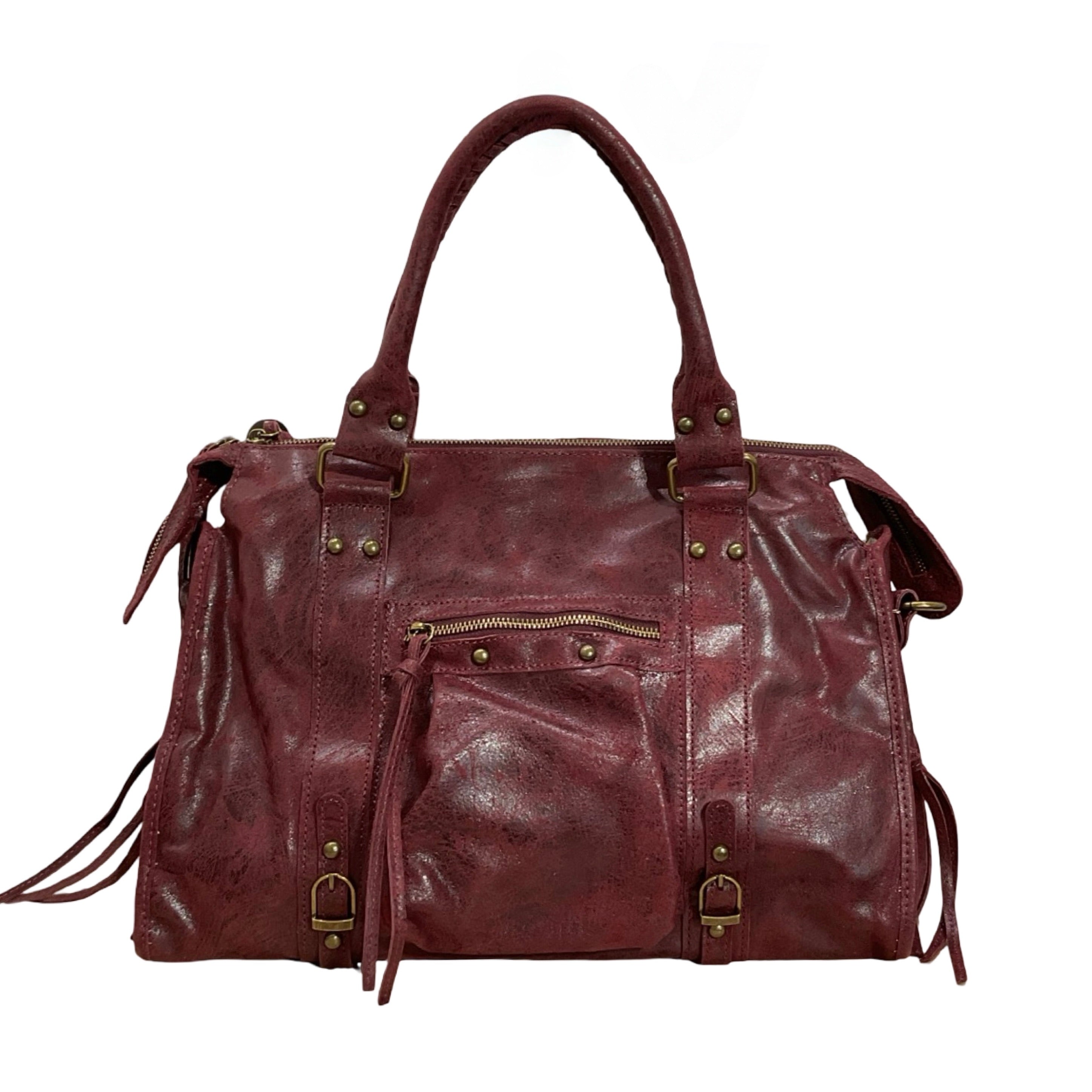 Sac à main Aurora L en cuir mat bordeaux