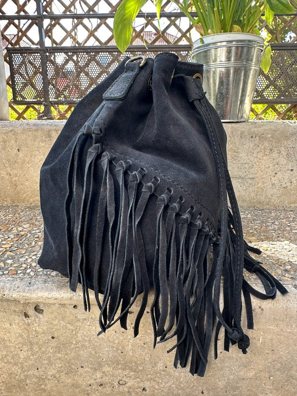 Sac à main femme Luna en cuir suédé coloris noir fabrication italienne