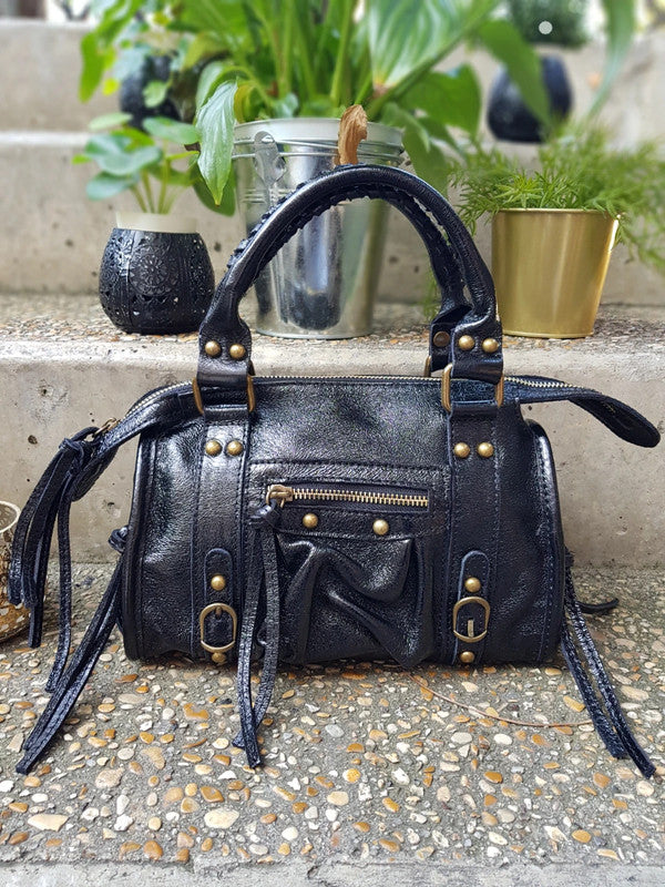 Sac à main femme Aurora vue de face en cuir irisé noir