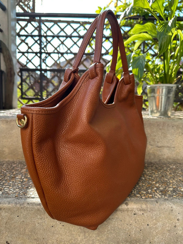 Sac à main femme Francesca en cuir grainé coloris camel fabrication italienne