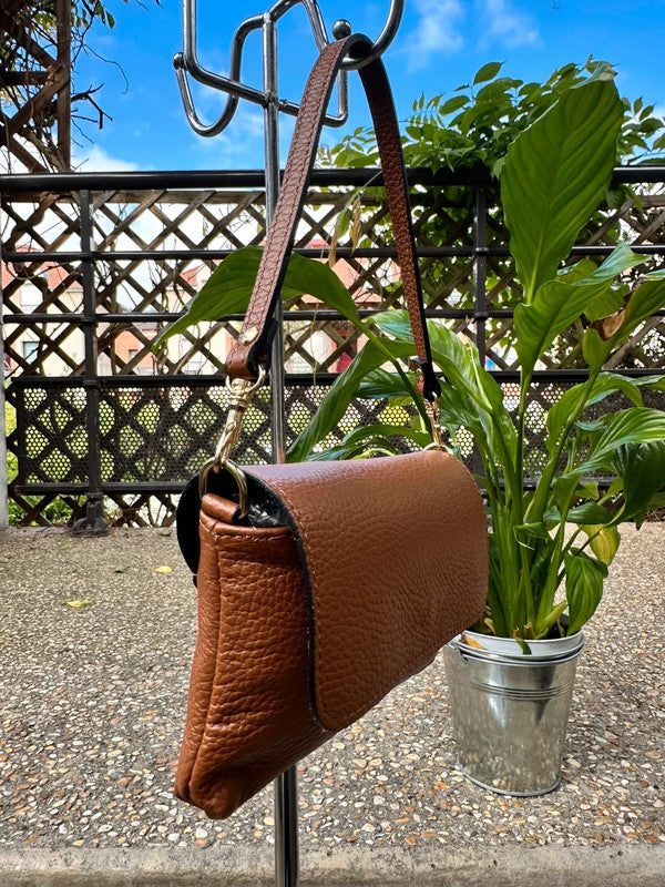 Sac bandoulière femme Cecilia en cuir grainé coloris Marron fabrication italienne