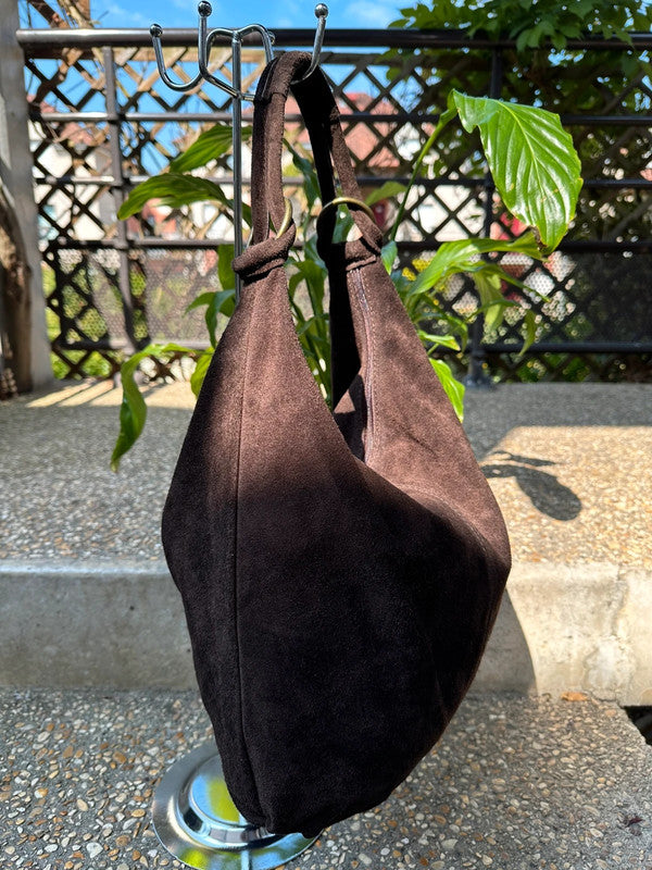 Sac hobo femme Beatrice en cuir suédé coloris chocolat fabrication italienne