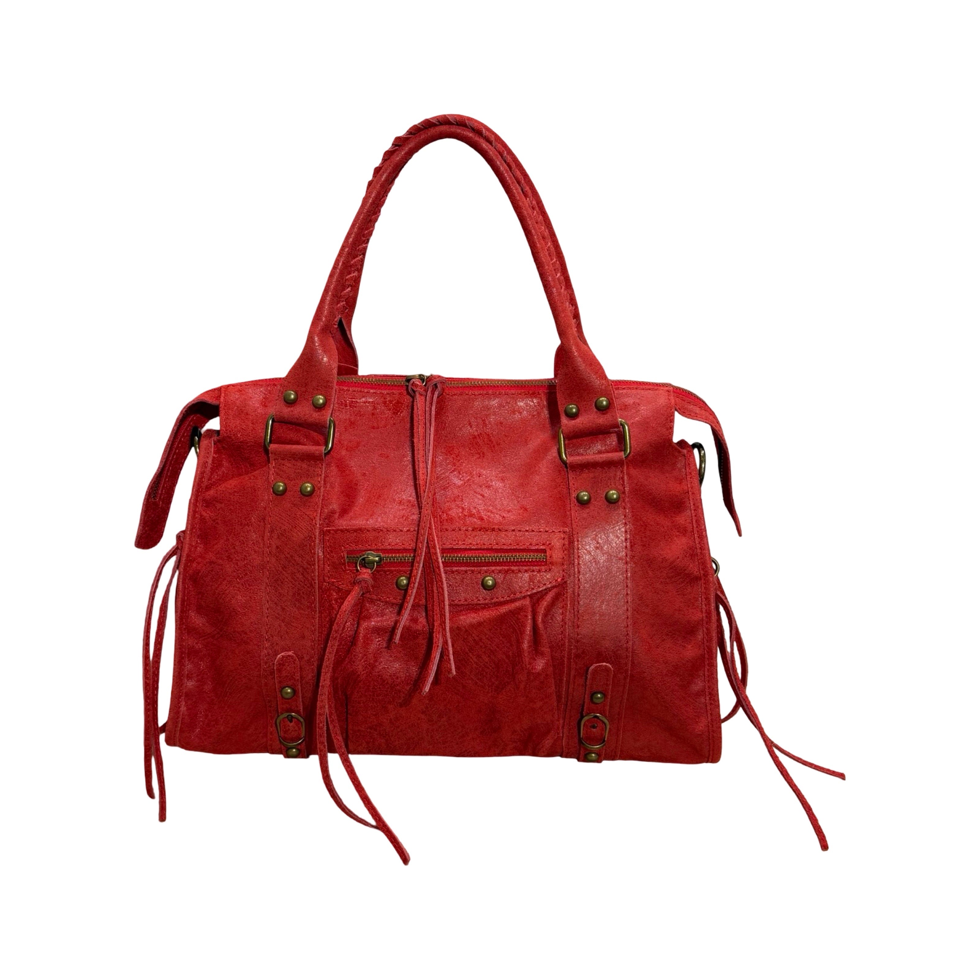 Sac à main Aurora L en cuir mat rouge