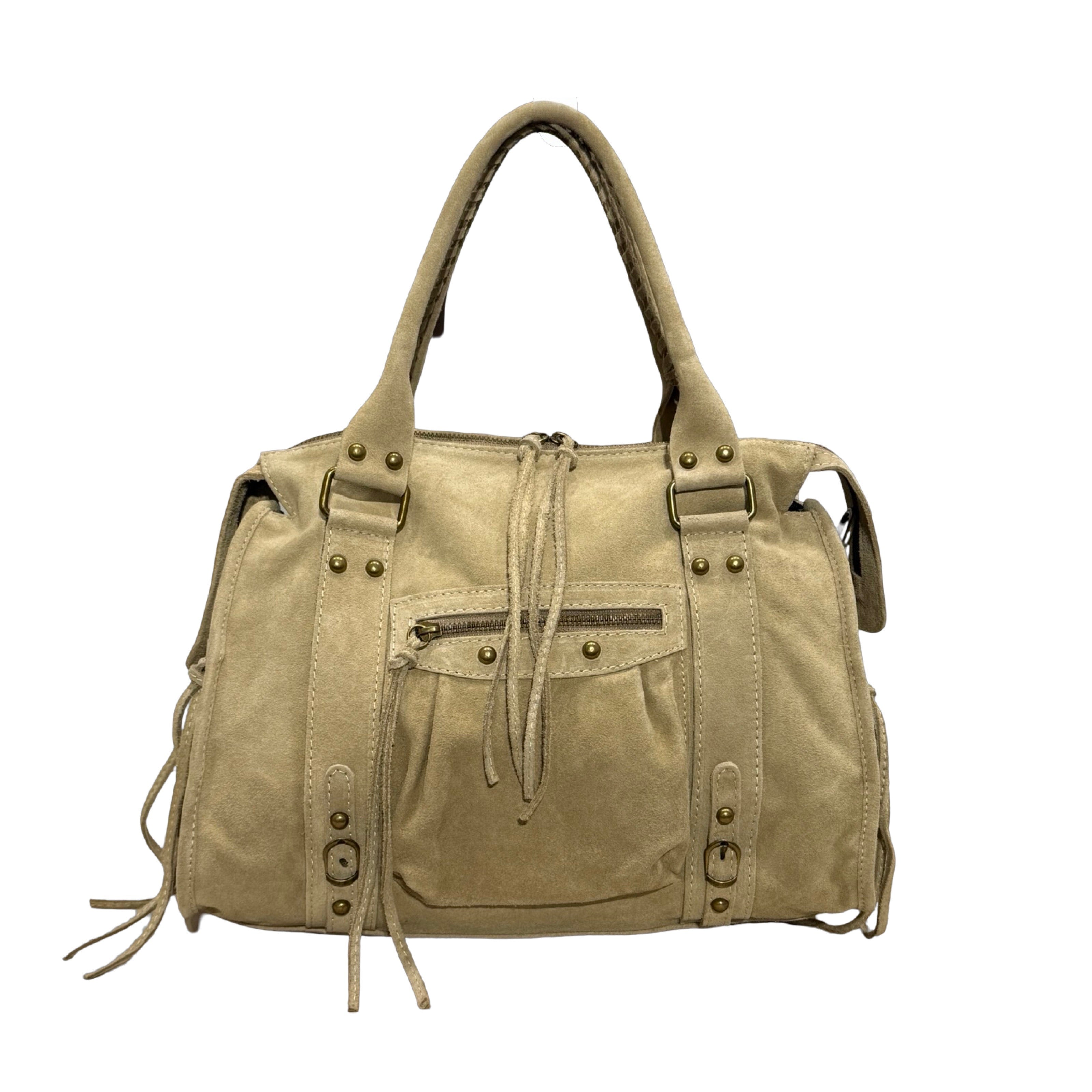 Sac à main Aurora L en cuir suédé beige