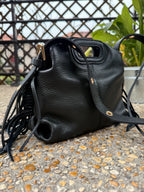 Sac bandoulière femme Sofia en cuir grainé coloris noir fabrication italienne