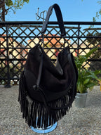 Sac à main femme Selena en cuir suédé et cuir grainé coloris noir fabrication italienne
