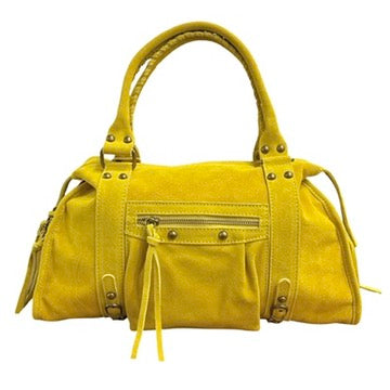 Sac à main Aurora L en cuir suédé jaune