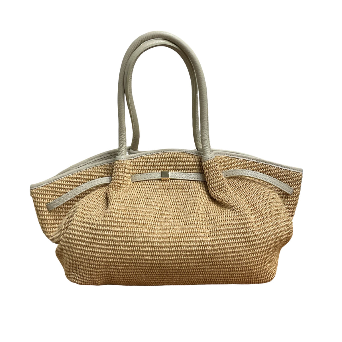 Bianca L sac cabas femme en raphia beige et cuir beige – vue de face