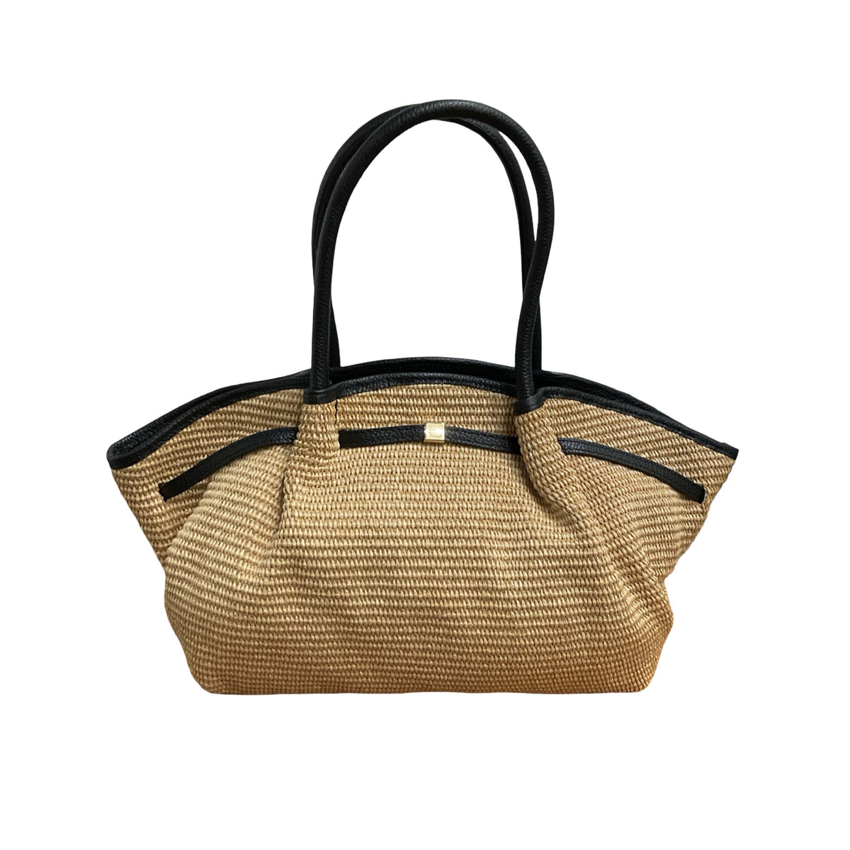 Bianca L sac cabas femme en raphia beige et cuir noir – vue de face