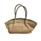 Bianca L sac cabas femme en raphia beige et cuir taupe – vue de face