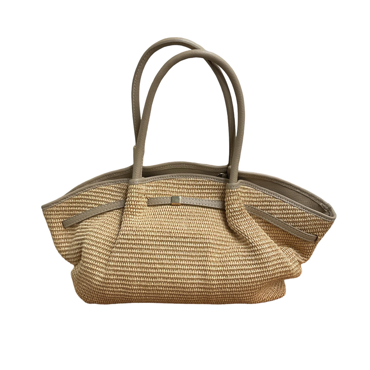 Bianca L sac cabas femme en raphia beige et cuir taupe – vue de face