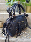 Sac à Main Compact en Cuir Irisé Noir Aurora Made in Italy