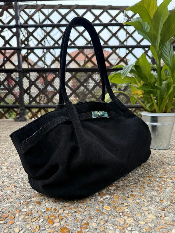 Sac à main femme Bianca en cuir suédé coloris noir fabrication italienne
