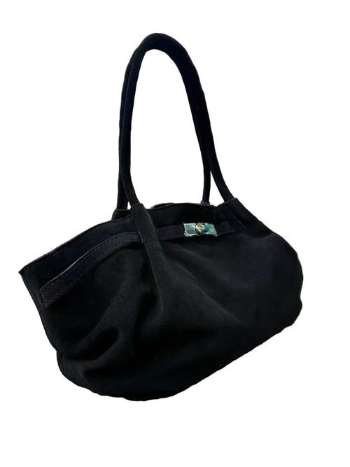 Sac à main femme Bianca en cuir suédé coloris noir fabrication italienne