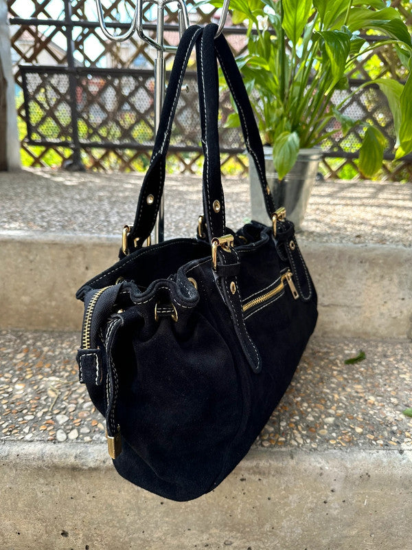 Sac épaule femme Giulia en cuir italien suédé avec grandes anses réglables et compartiment central zippé