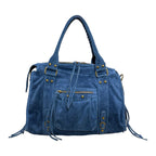Sac à main Aurora L en cuir suédé bleu