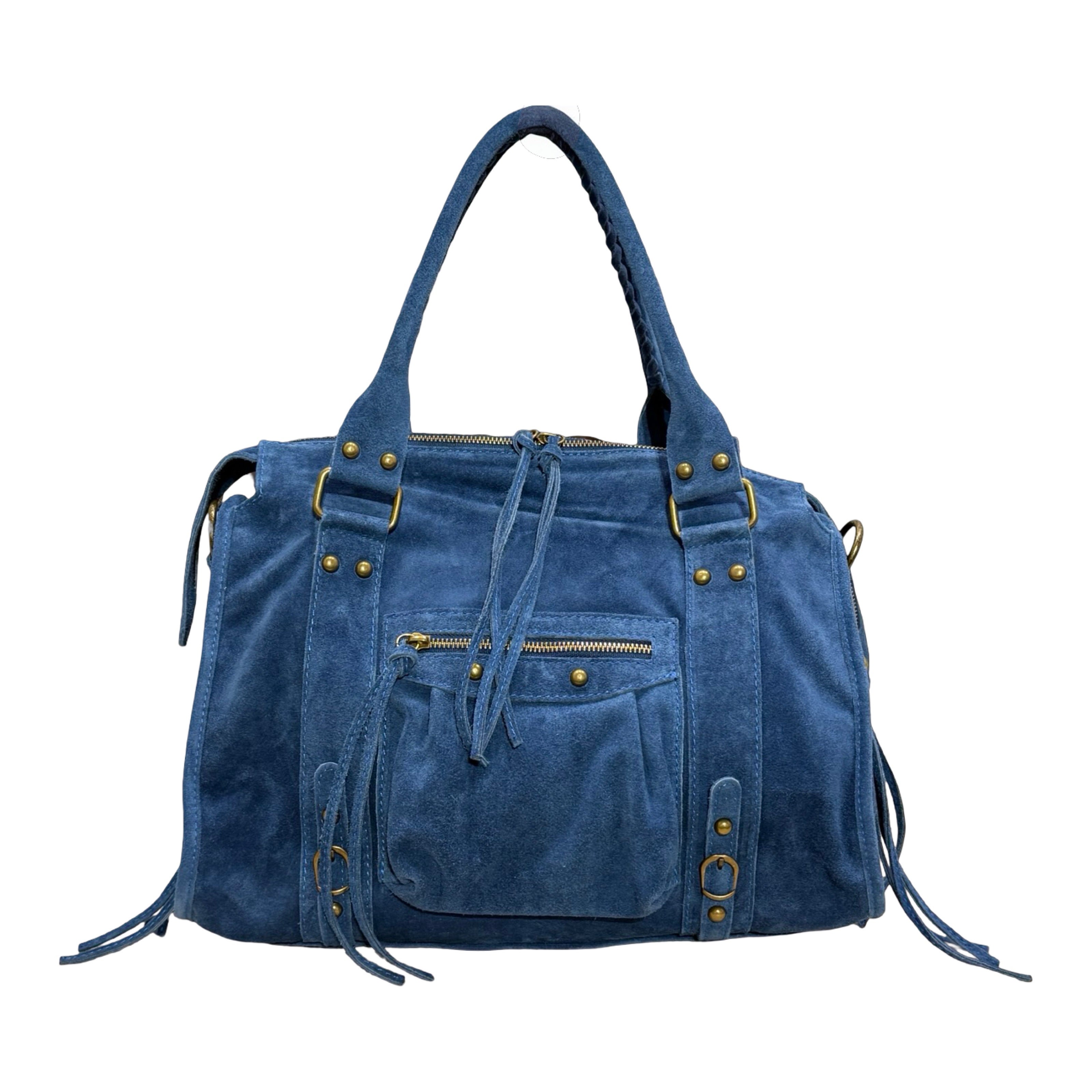 Sac à main Aurora L en cuir suédé bleu