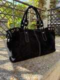 Sac épaule femme Giulia XXL en cuir suédé coloris noir fabrication italienne