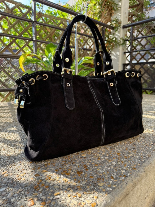 Sac épaule femme Giulia XXL en cuir suédé coloris noir fabrication italienne