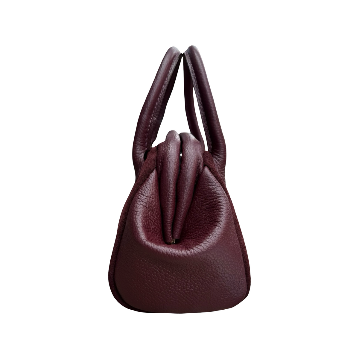 Doria sac à main femme en cuir suédé bordeaux avec détails en cuir grainé – vue de profil