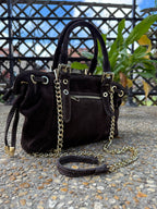 Sac bandoulière femme Giulia Mini en cuir suédé coloris chocolat fabrication italienne