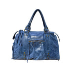 Sac à main Aurora L en cuir mat bleu denim