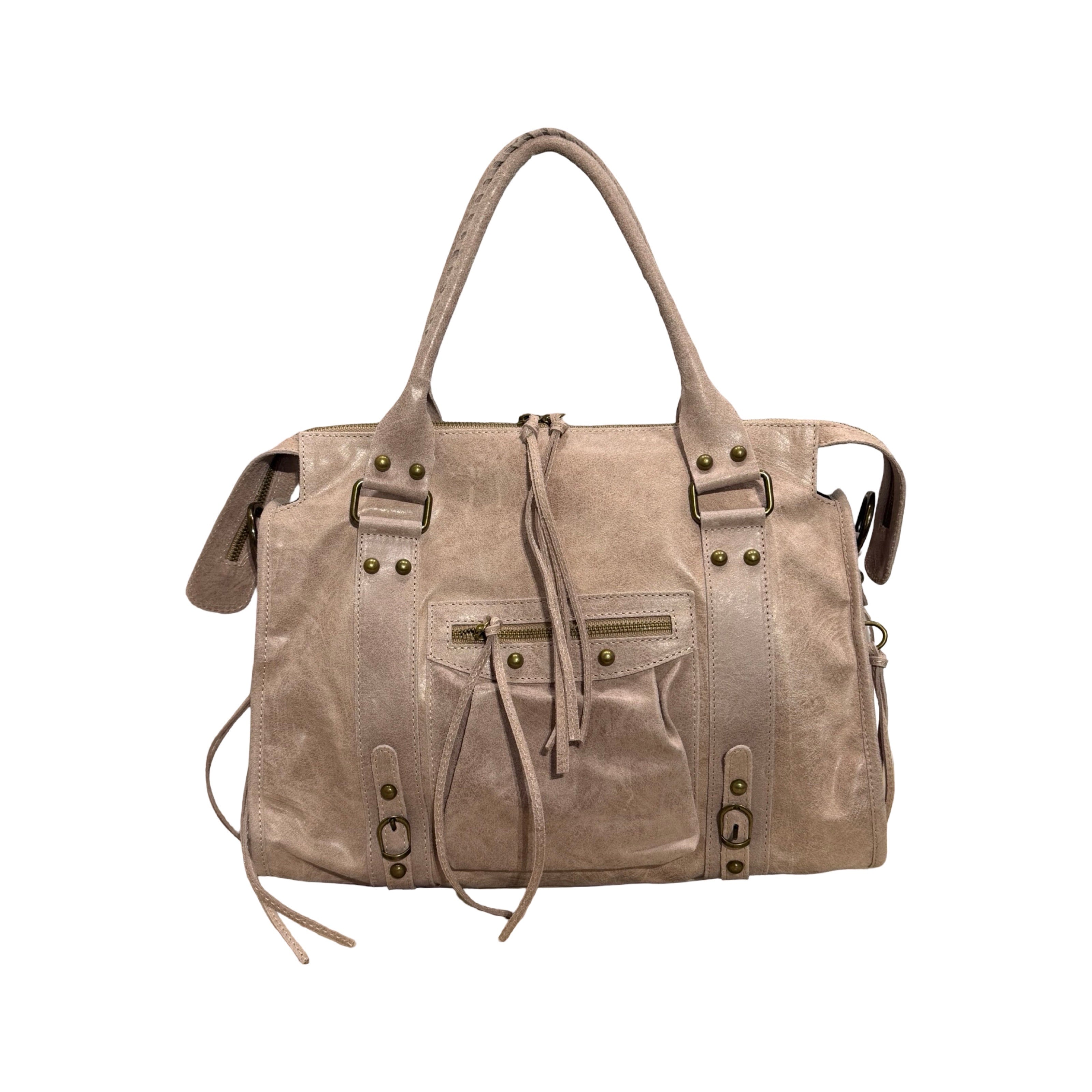 Sac à main Aurora L en cuir mat rose