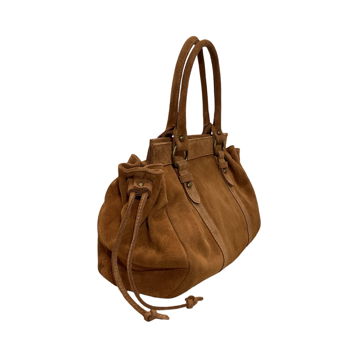 Federica XL sac cuir suédé camel vue de côté avec cordons