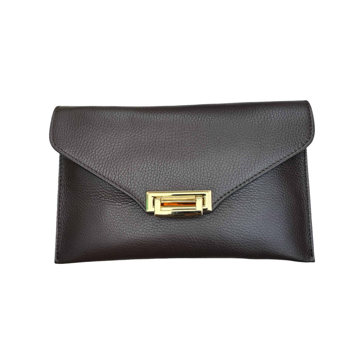 Gemma pochette femme en cuir grainé chocolat avec fermoir métallique