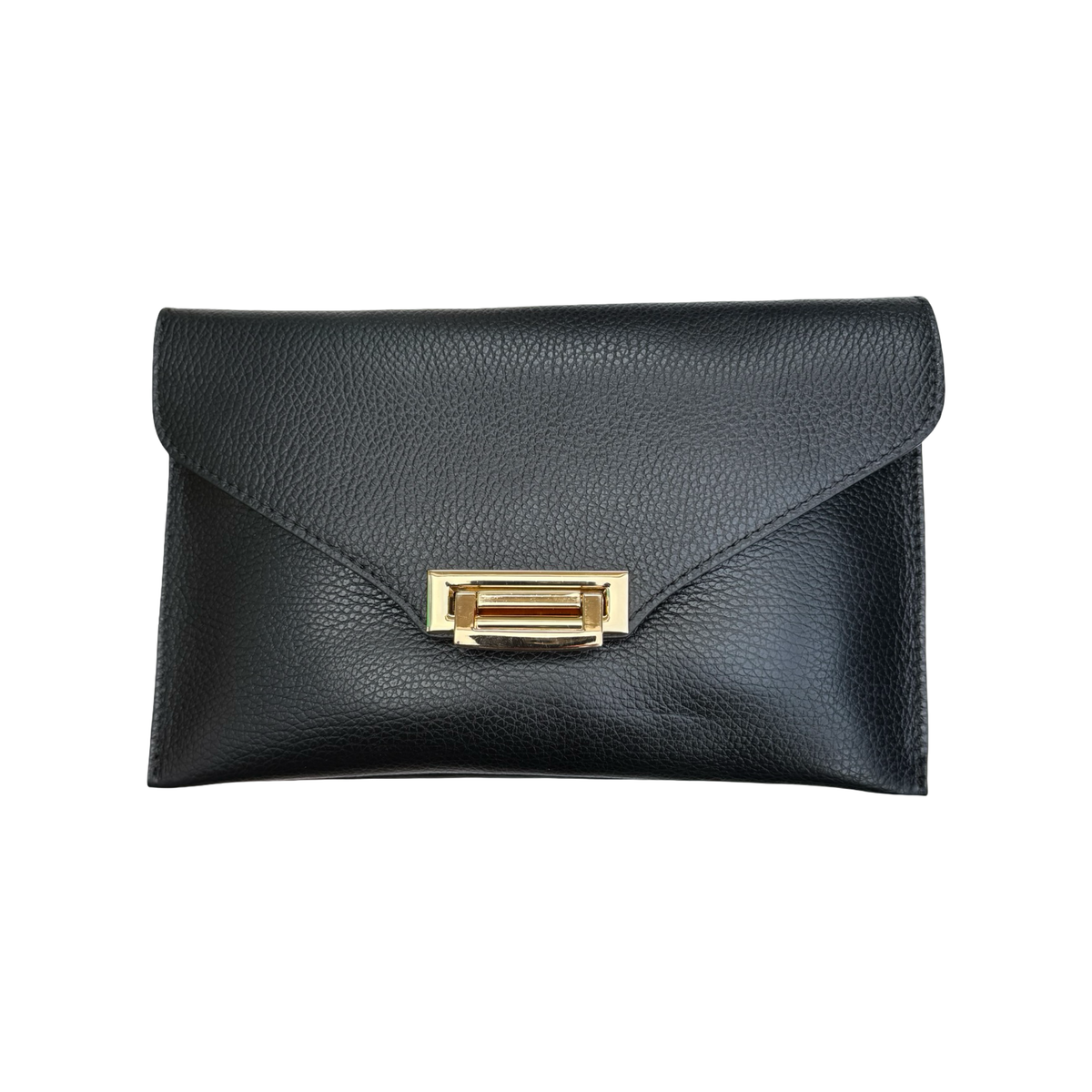 Gemma pochette femme en cuir grainé noir avec fermoir métallique doré