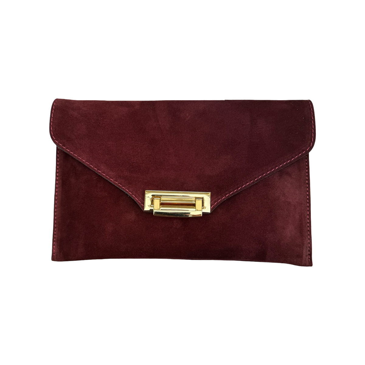 Gemma pochette femme en cuir suédé bordeaux avec fermoir métallique