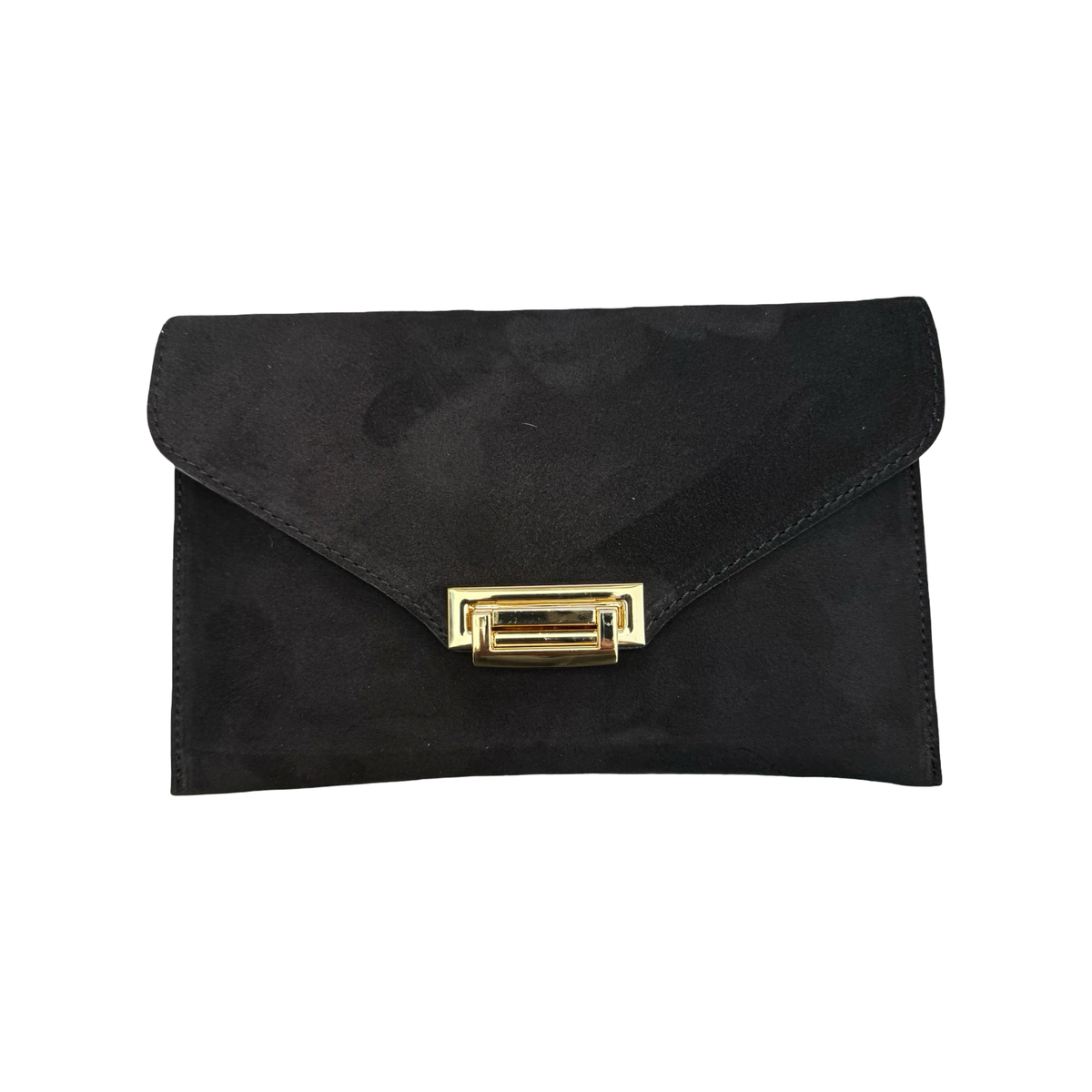 Gemma pochette femme en cuir suédé noir avec fermoir métallique doré
