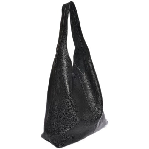 Livia L sac hobo femme en cuir grainé noir de trois quart