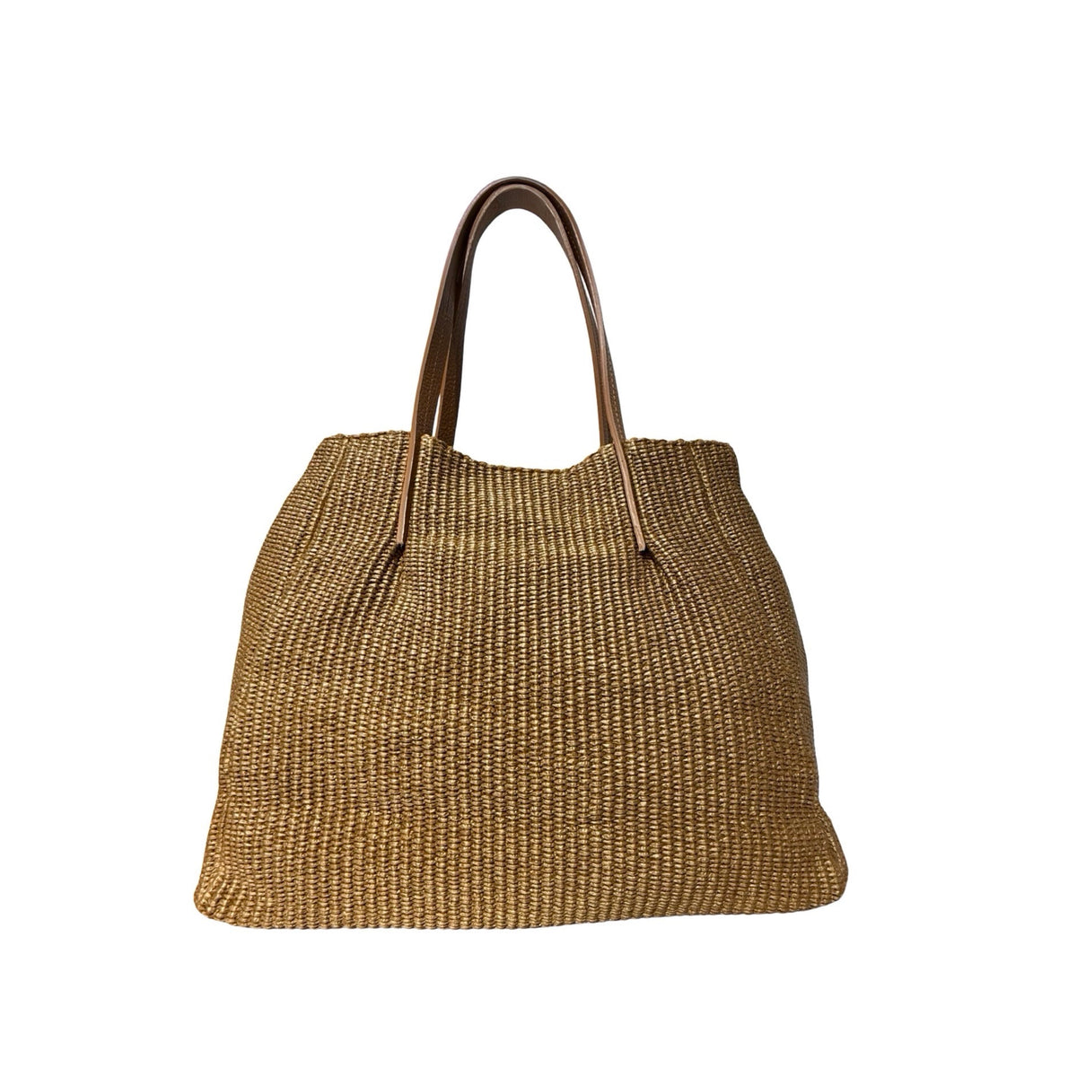 Noemi L grand sac cabas femme en raphia camel et cuir – vue de face