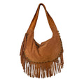 Ornella sac hobo femme en cuir suédé camel avec franges et clous