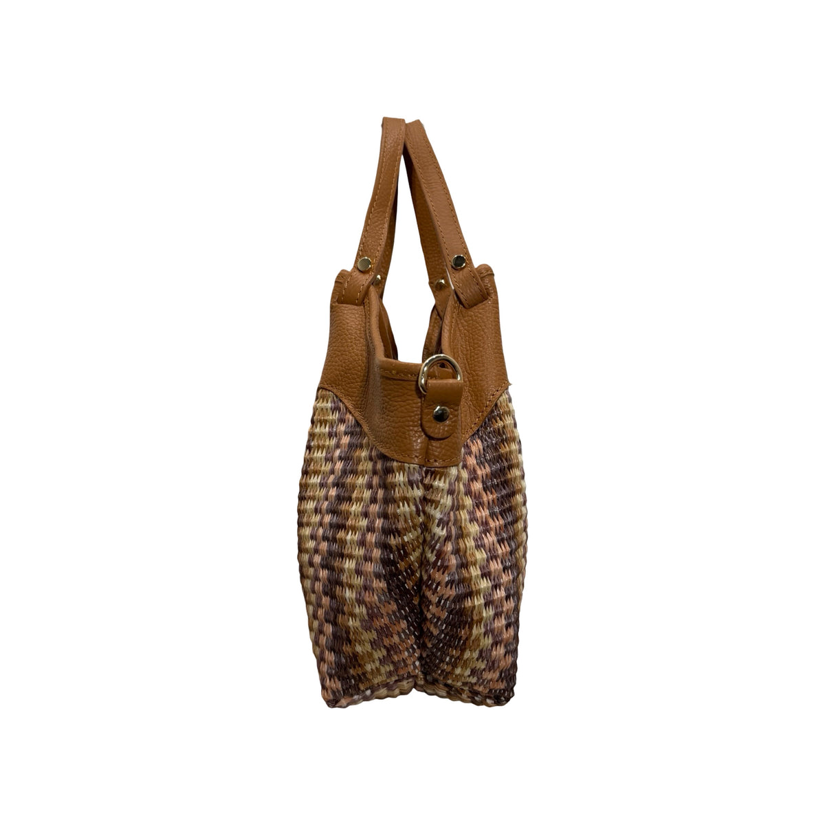 Raffaella L sac cabas femme en raphia multicolore et cuir camel – de profil