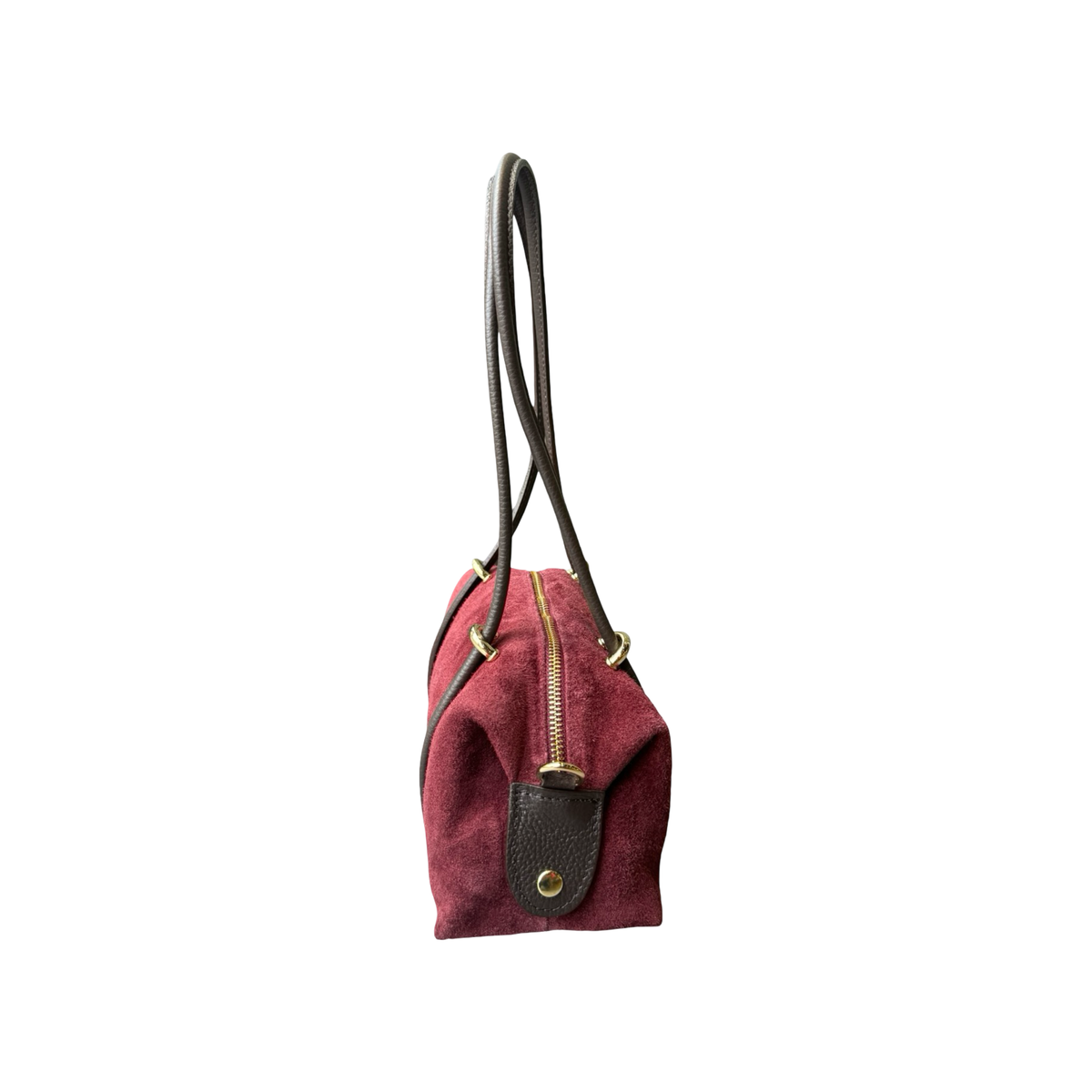 Renata sac à main femme en cuir suédé bordeaux avec détails en cuir grainé – vue de profil