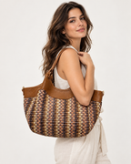 Raffaella L sac cabas femme en raphia multicolore et cuir camel – model