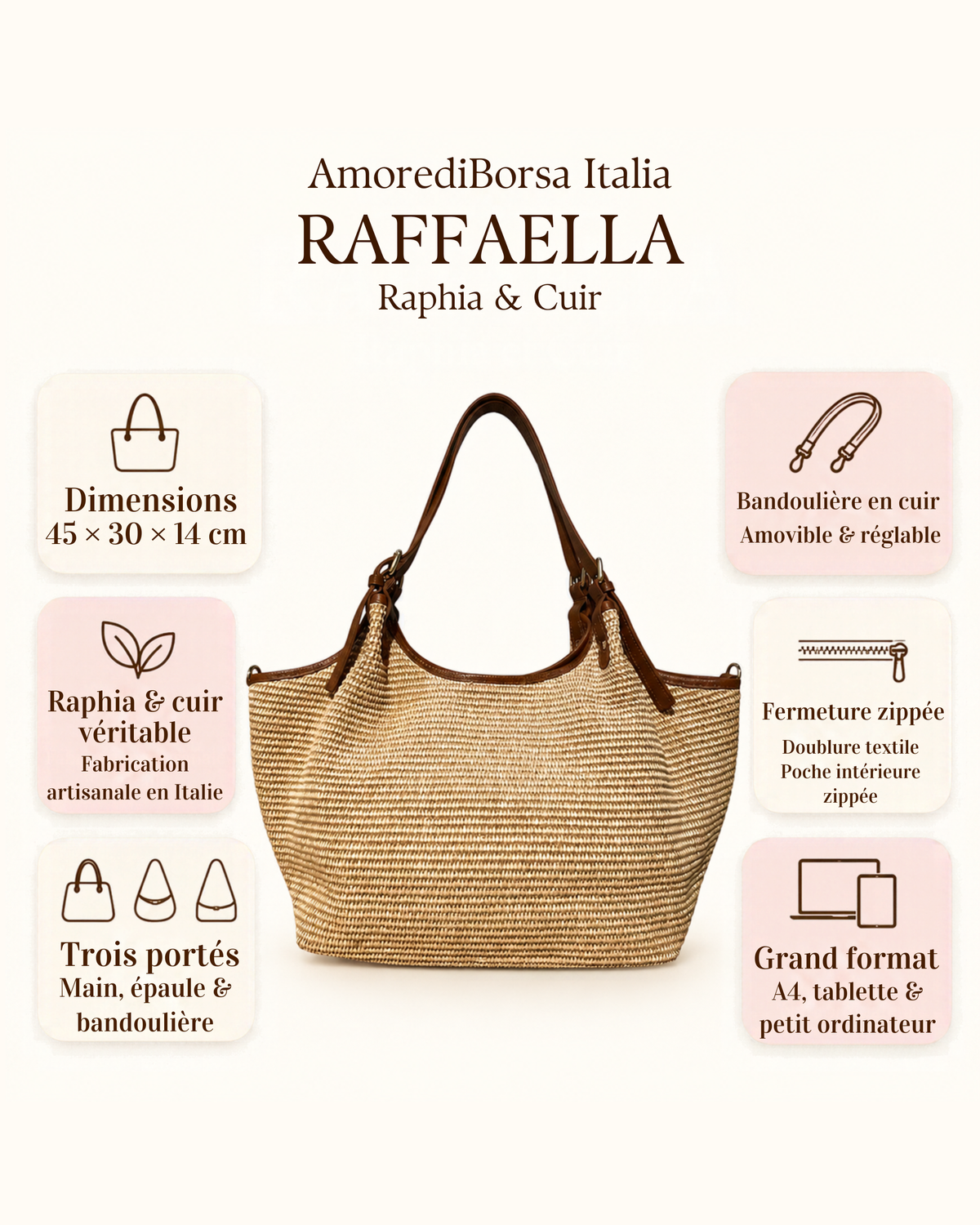 Raffaella XL Raphia et Cuir