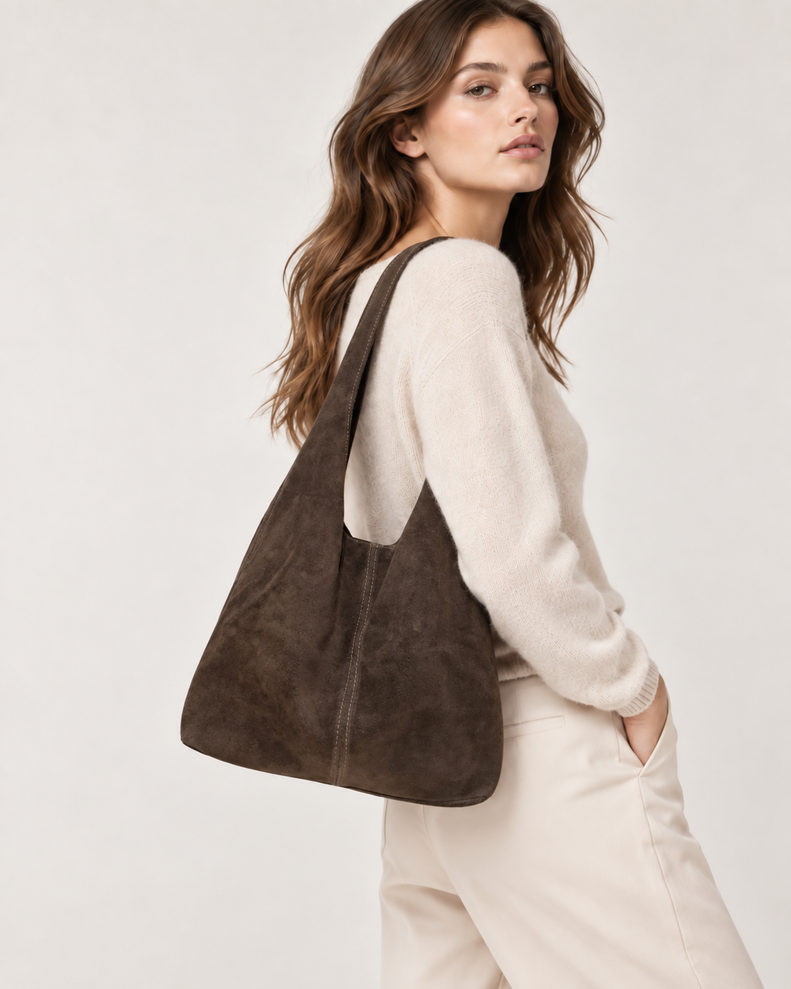 Sac Livia Cuir suede L chocolat Model