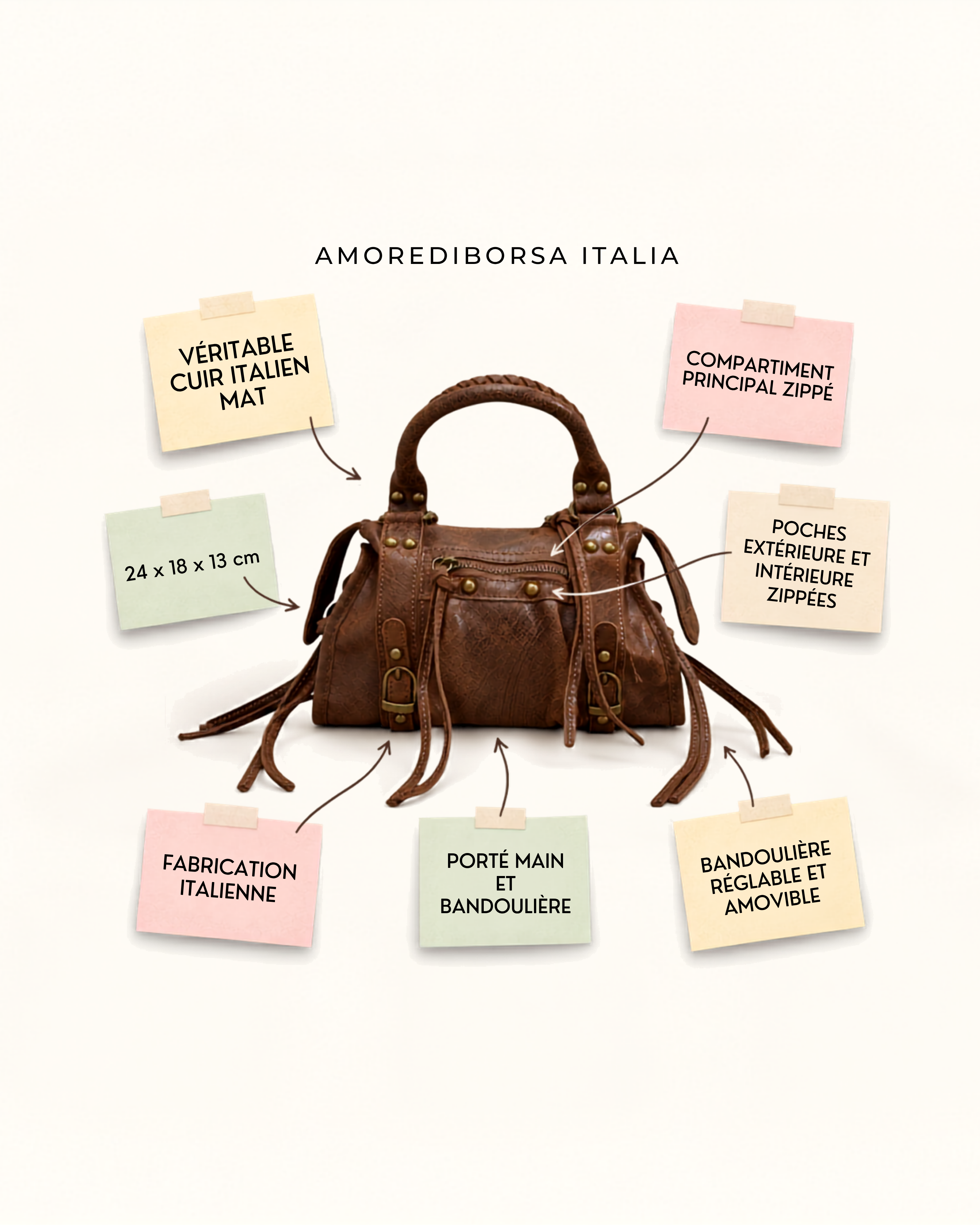 Sac a Main en Cuir Mat Aurora S Marron Sticky 