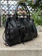 Sac à main Aurora en cuir irisé noir grande capacité étudiante fabriqué en Italie