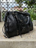 Sac à main Aurora en cuir irisé noir grande capacité fabriqué en Italie