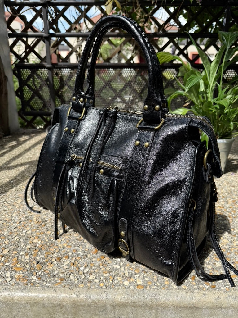Sac a Main en Cuir Irisé Noir AURORA LV005 / 14