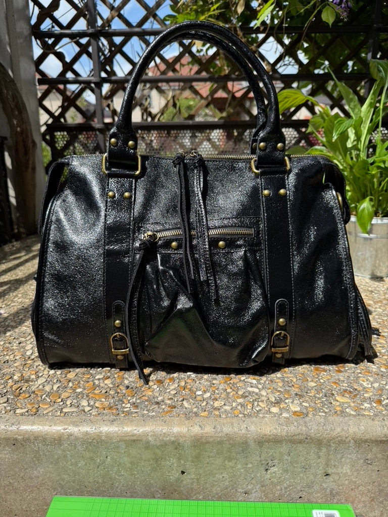 Sac a Main en Cuir Irisé Noir AURORA LV005 / 17